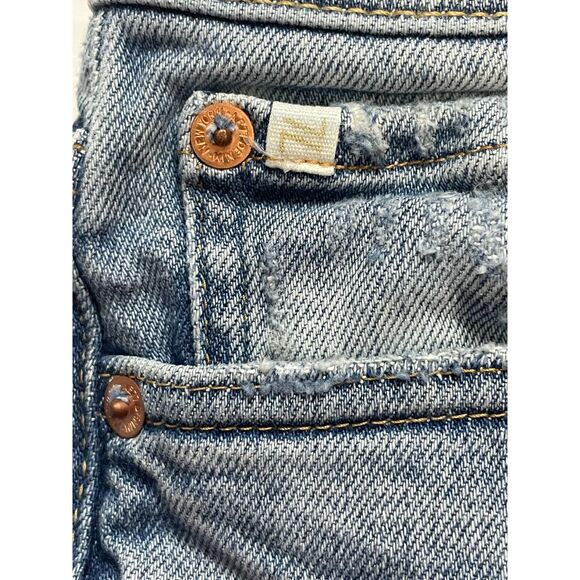 AE77 Mom Jeans 00 High Rise Distressed Light Wash Raw Hem Women’s Denim - Picture 5 of 9